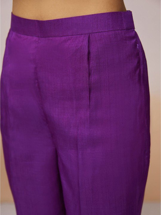 Purple Silk Digital Print & Sequins Work Top with Bangalori Silk Pant – Ready to Wear Set