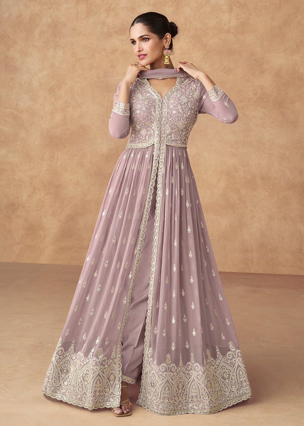 Purple Silk Ethnic Suit Set