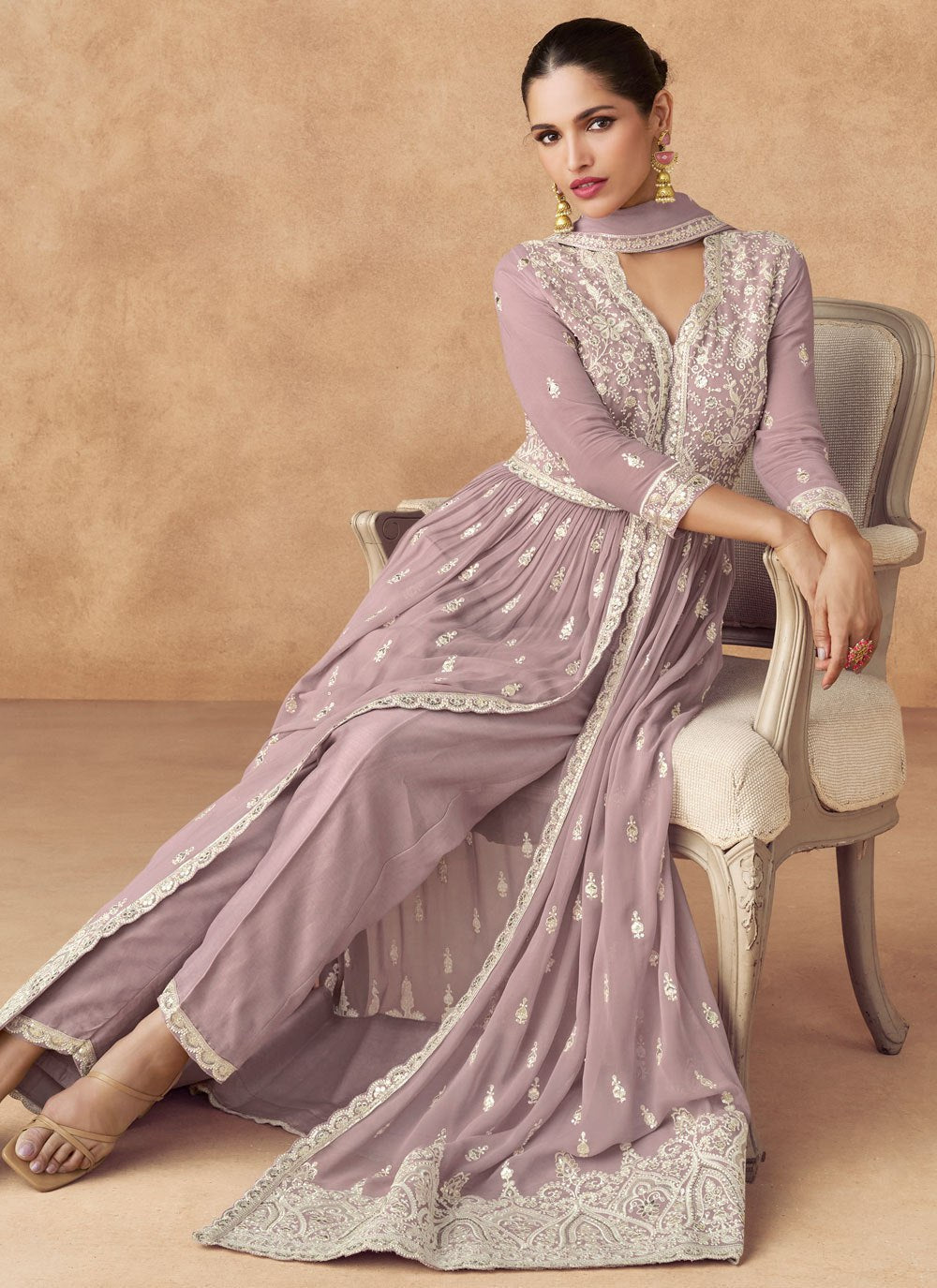 Purple Silk Ethnic Suit Set