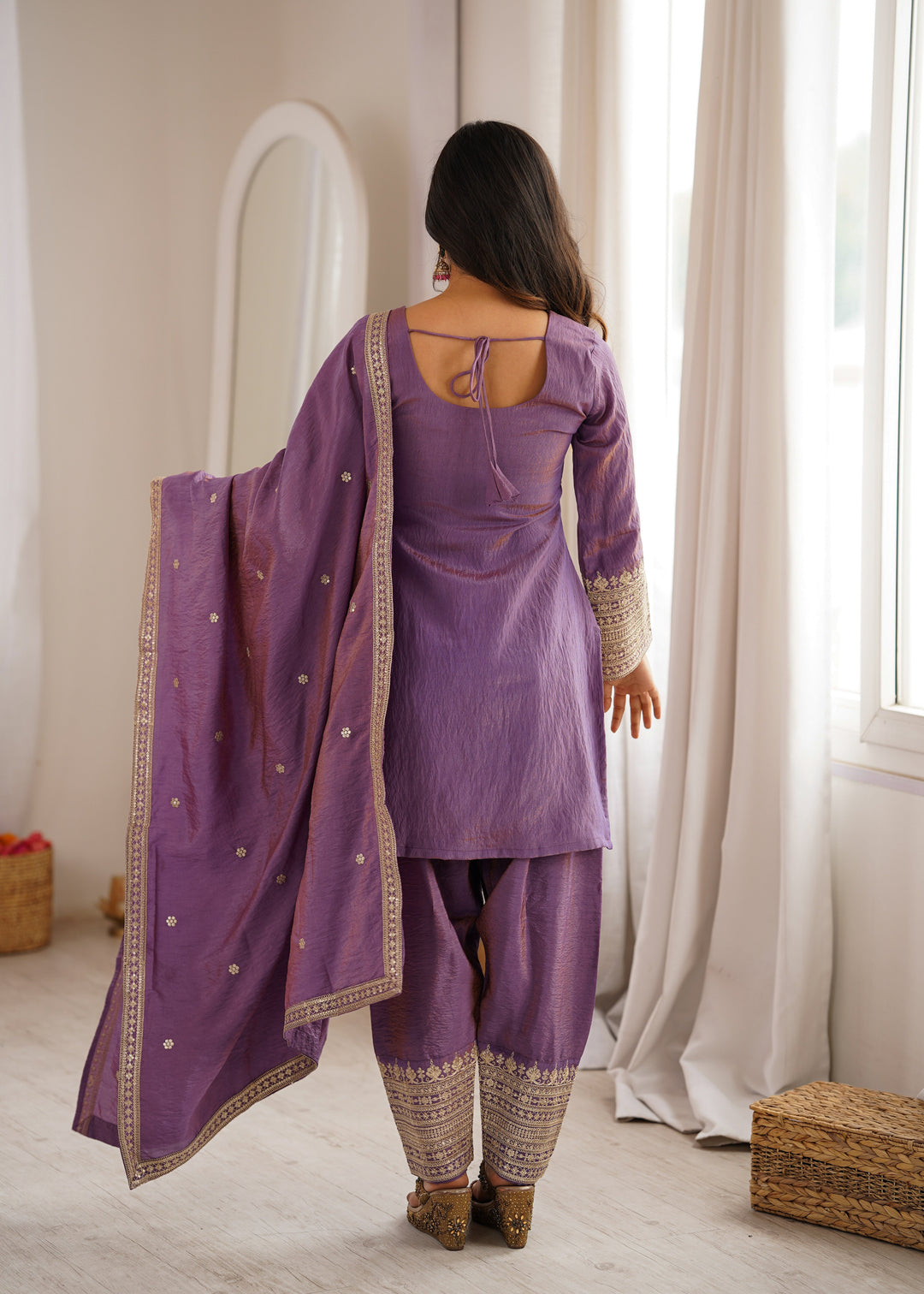 Purple Silk Farshi Shalwar Suit