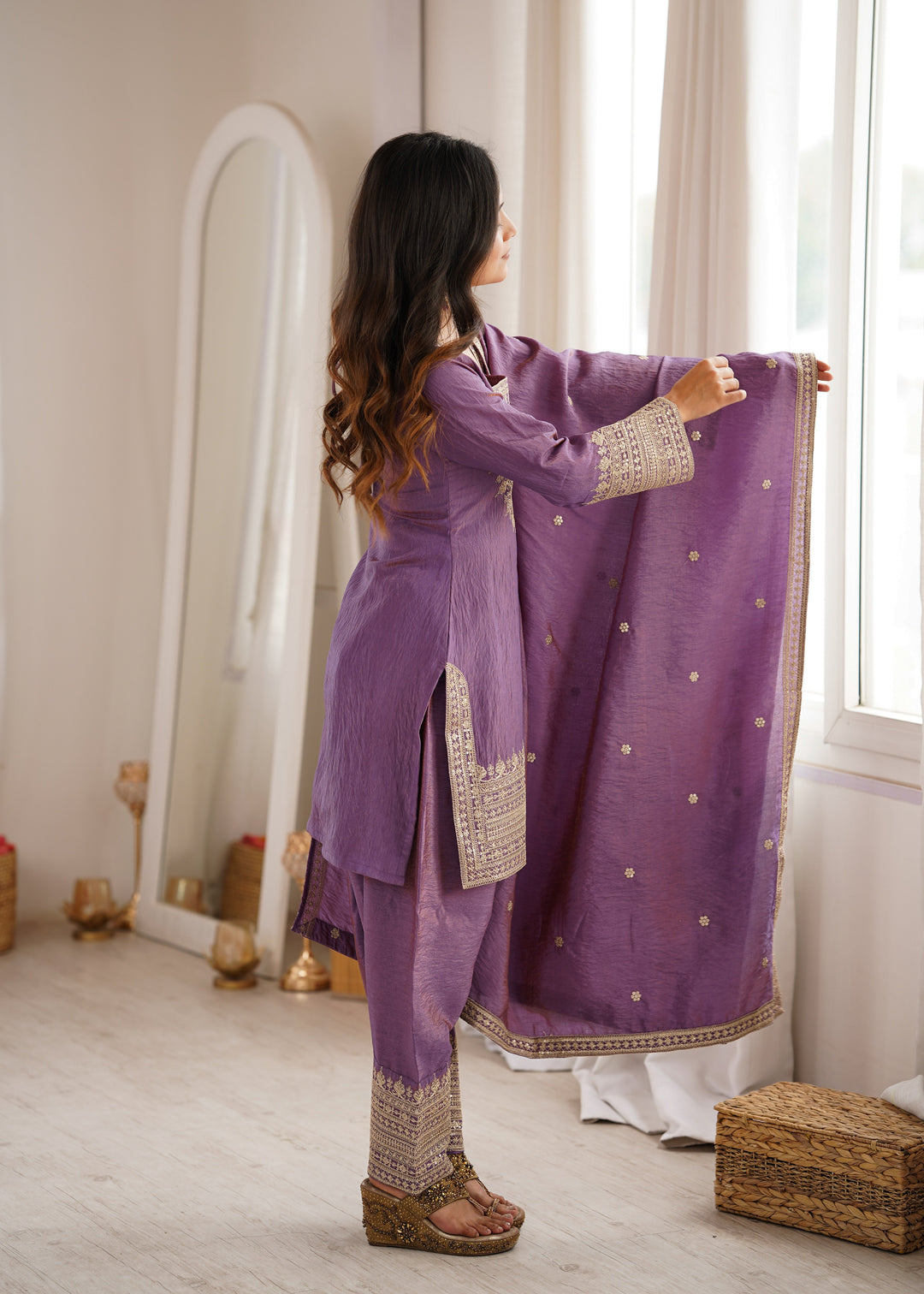Purple Silk Farshi Shalwar Suit