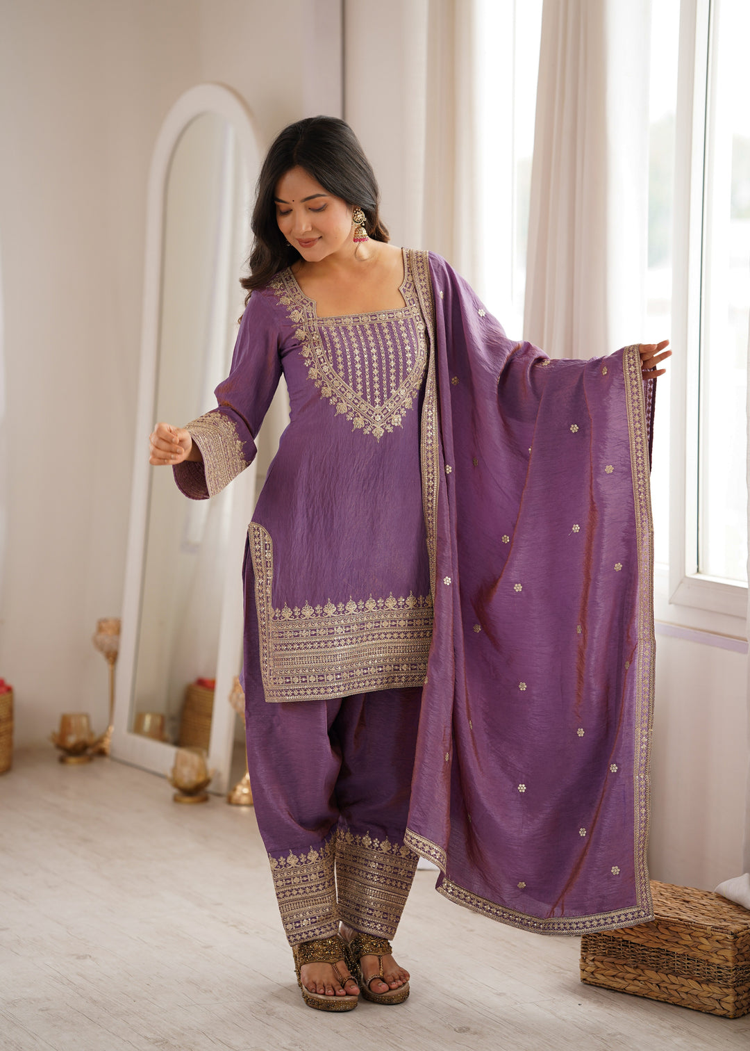 Purple Silk Farshi Shalwar Suit