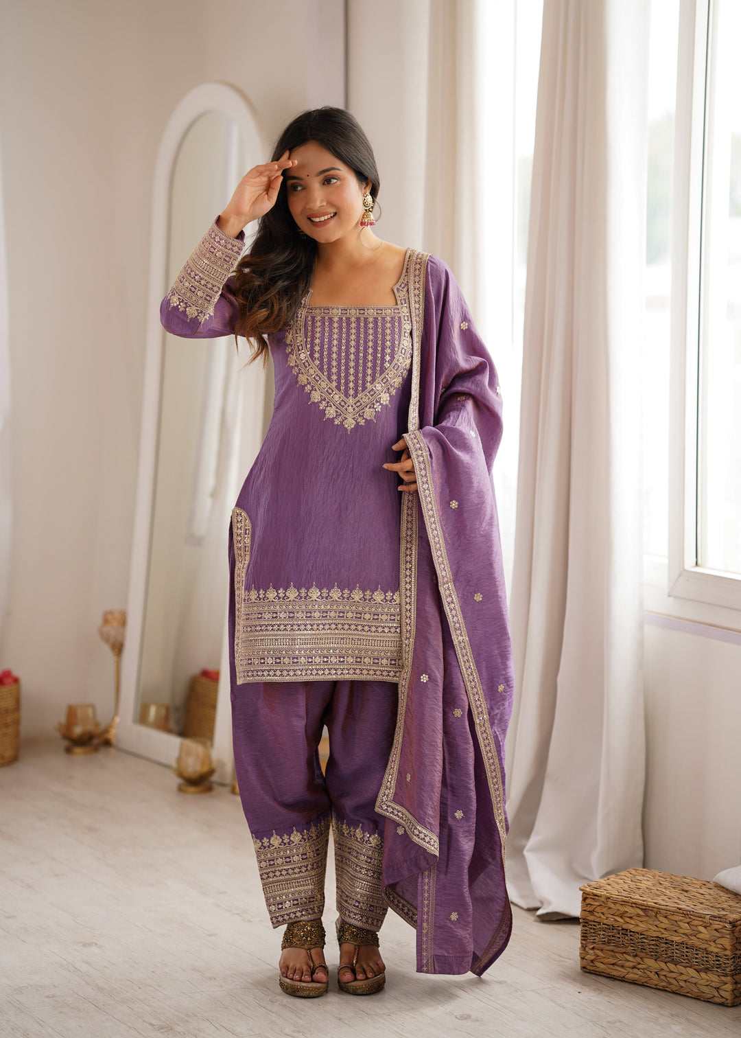 Purple Silk Farshi Shalwar Suit