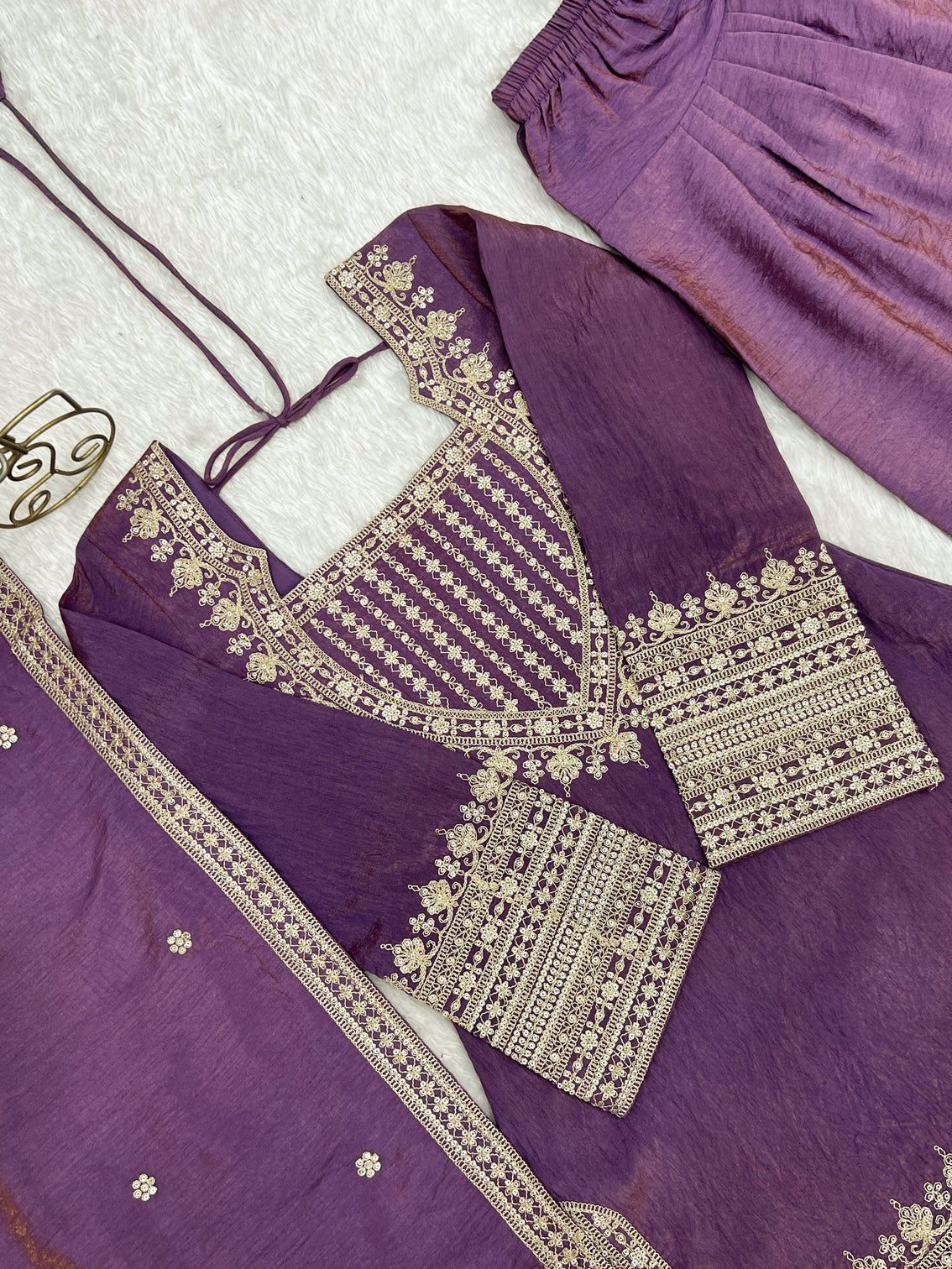 Purple Silk Farshi Shalwar Suit