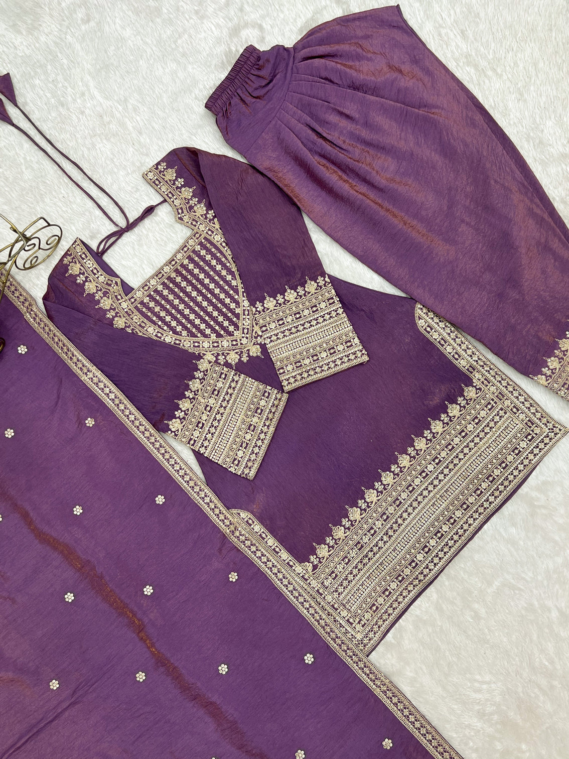Purple Silk Farshi Shalwar Suit