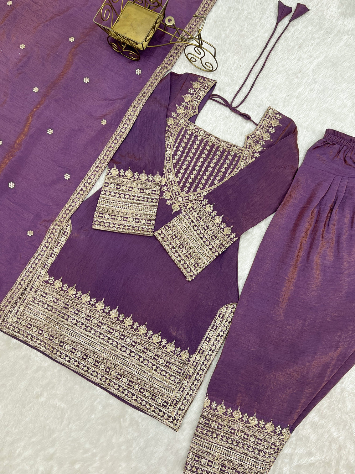 Purple Silk Farshi Shalwar Suit