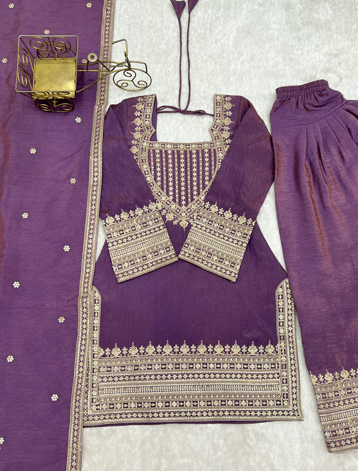 Purple Silk Farshi Shalwar Suit