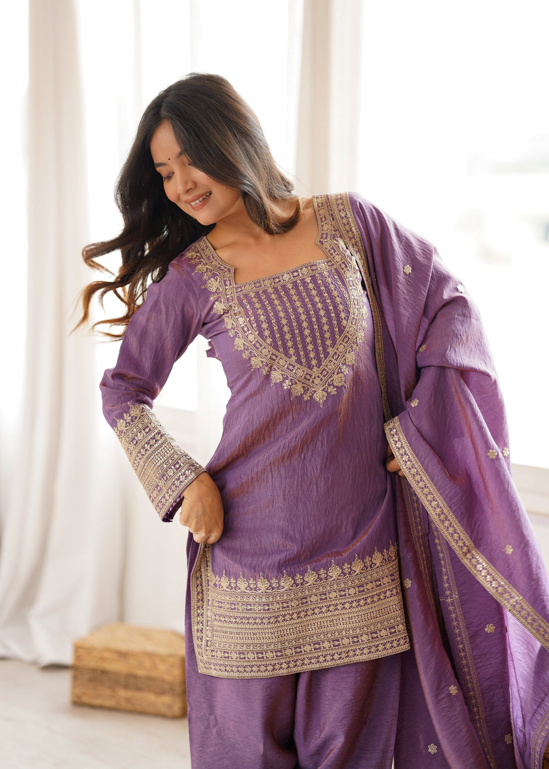 Purple Silk Farshi Shalwar Suit