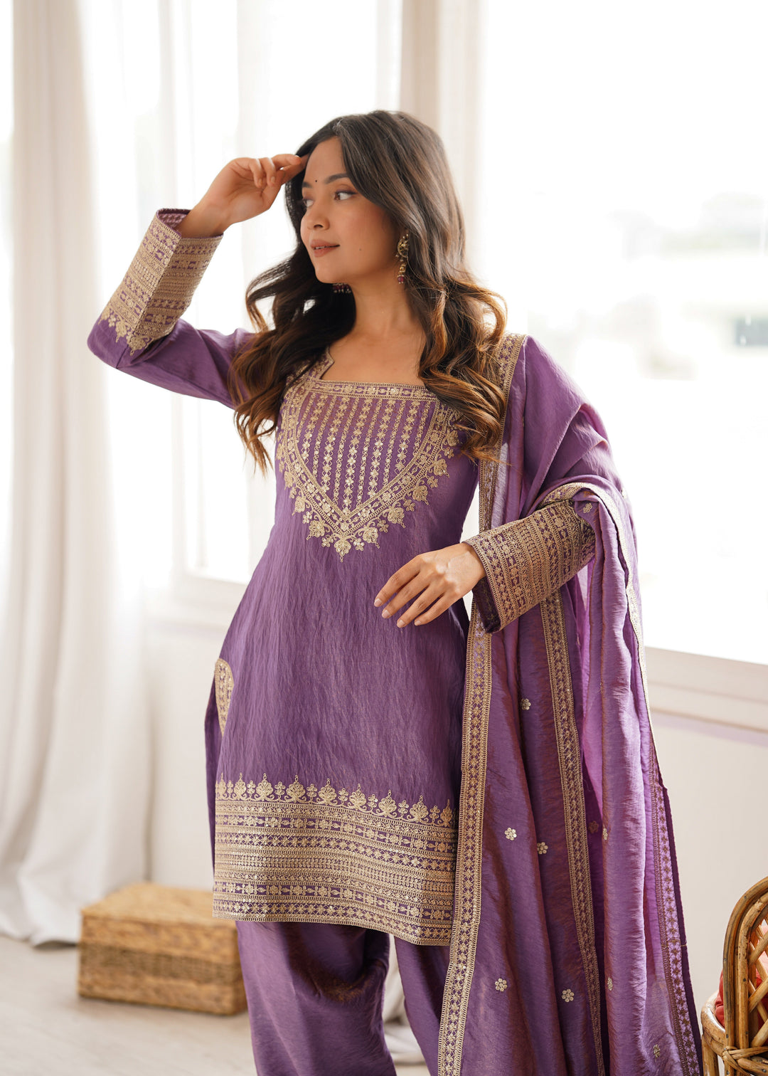 Purple Silk Farshi Shalwar Suit
