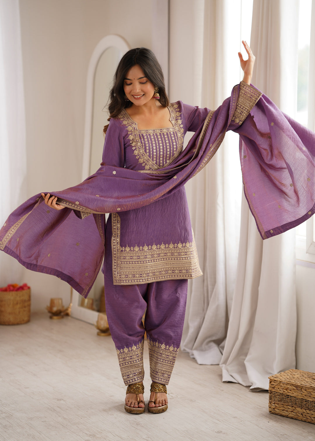 Purple Silk Farshi Shalwar Suit