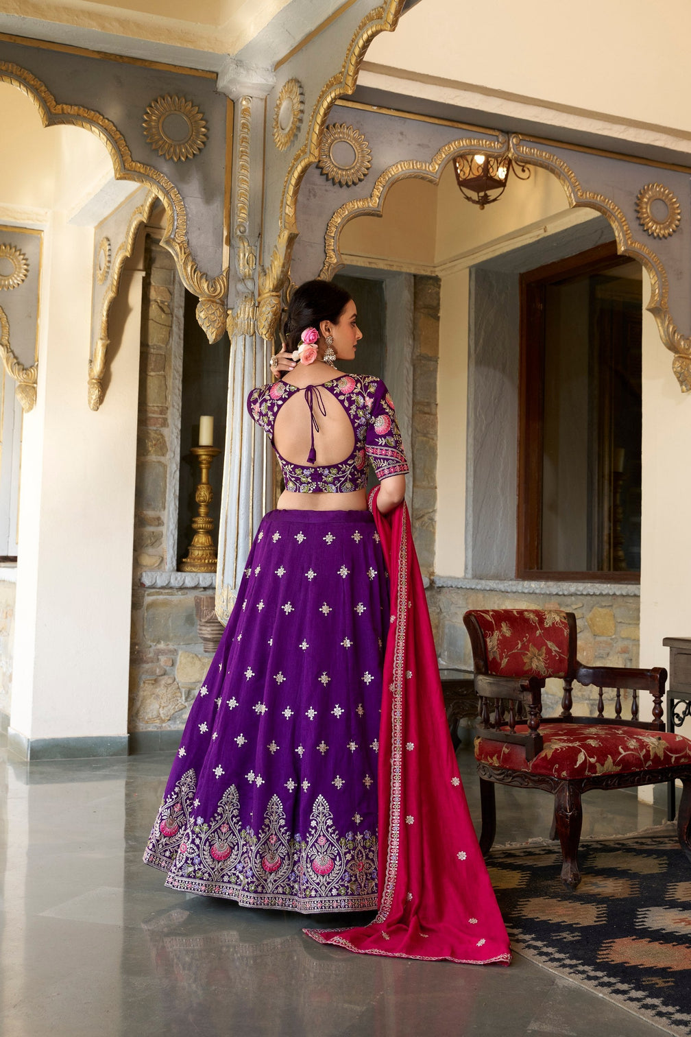 Purple Timeless Elegance – Vichitra Silk Embroidered Lehenga Set