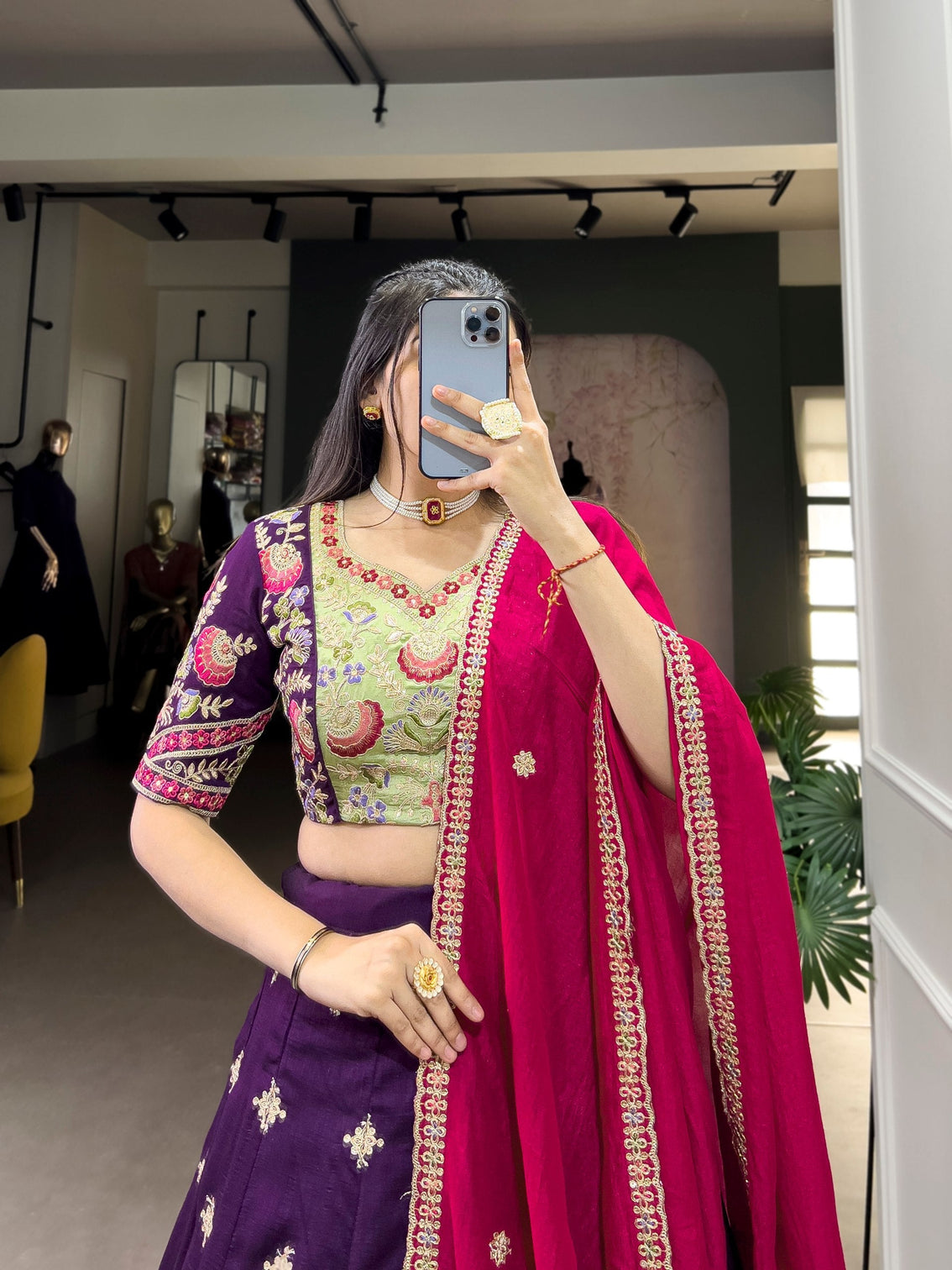 Purple Timeless Elegance – Vichitra Silk Embroidered Lehenga Set