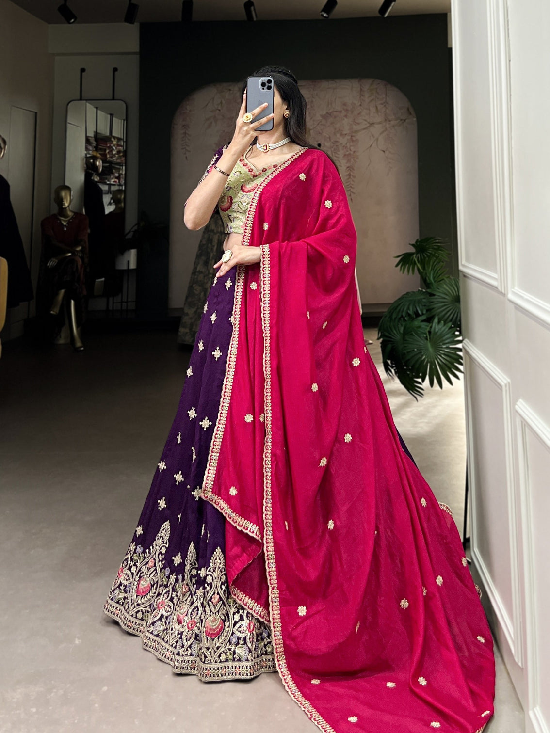 Purple Timeless Elegance – Vichitra Silk Embroidered Lehenga Set