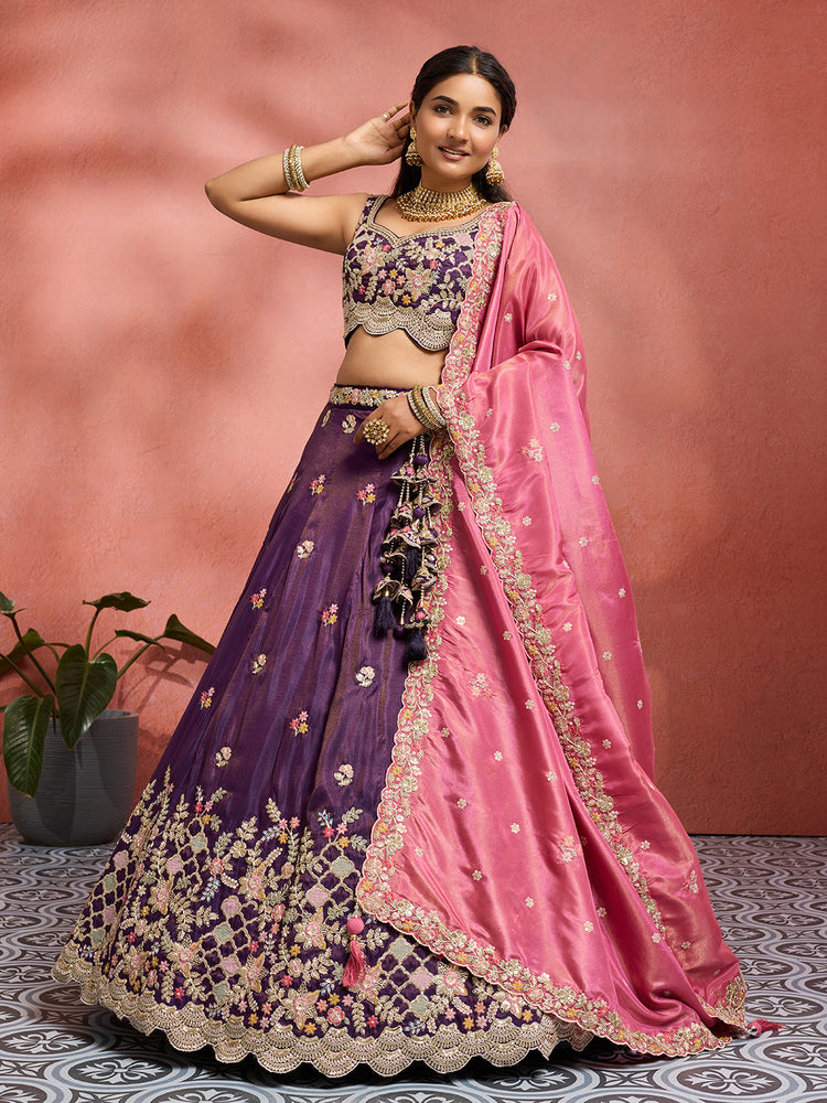 Tissue Sequins Embroidered Semi-Stitched Lehenga & Unstitched Blouse With Dupatta