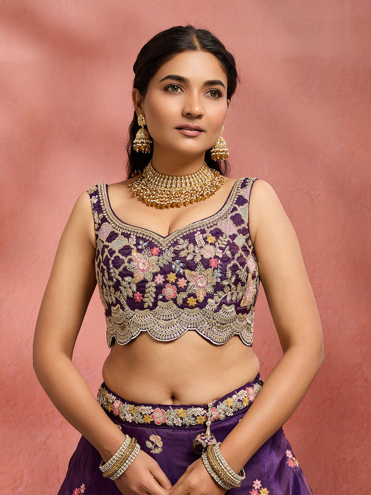 Tissue Sequins Embroidered Semi-Stitched Lehenga & Unstitched Blouse With Dupatta