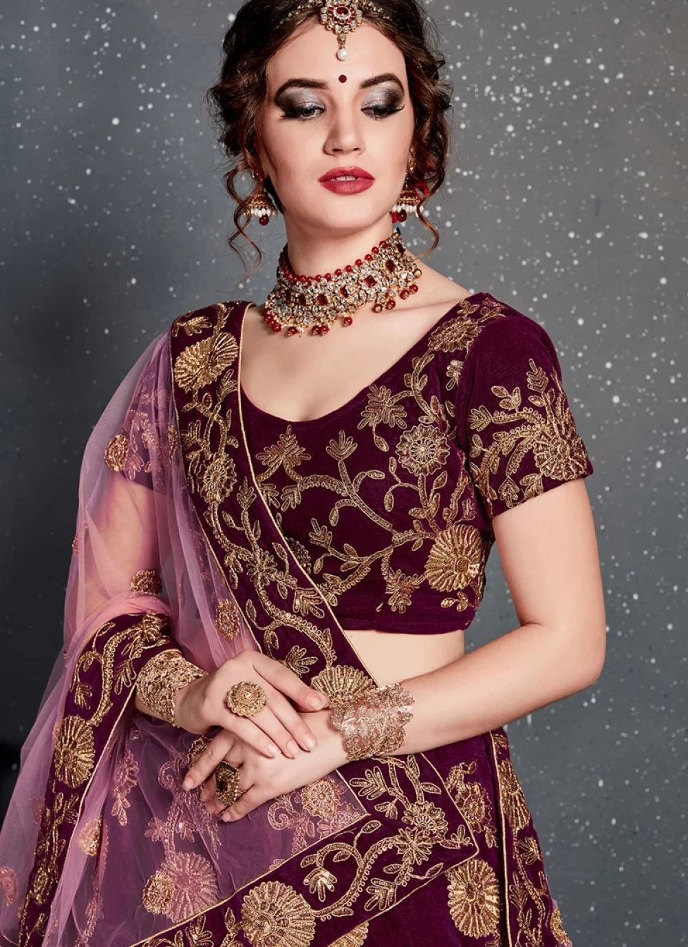 Purple velvet lehenga for bridal