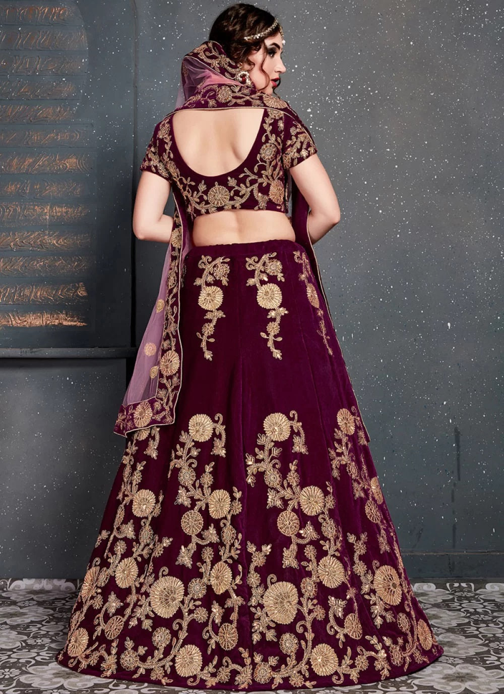 Purple velvet lehenga for bridal