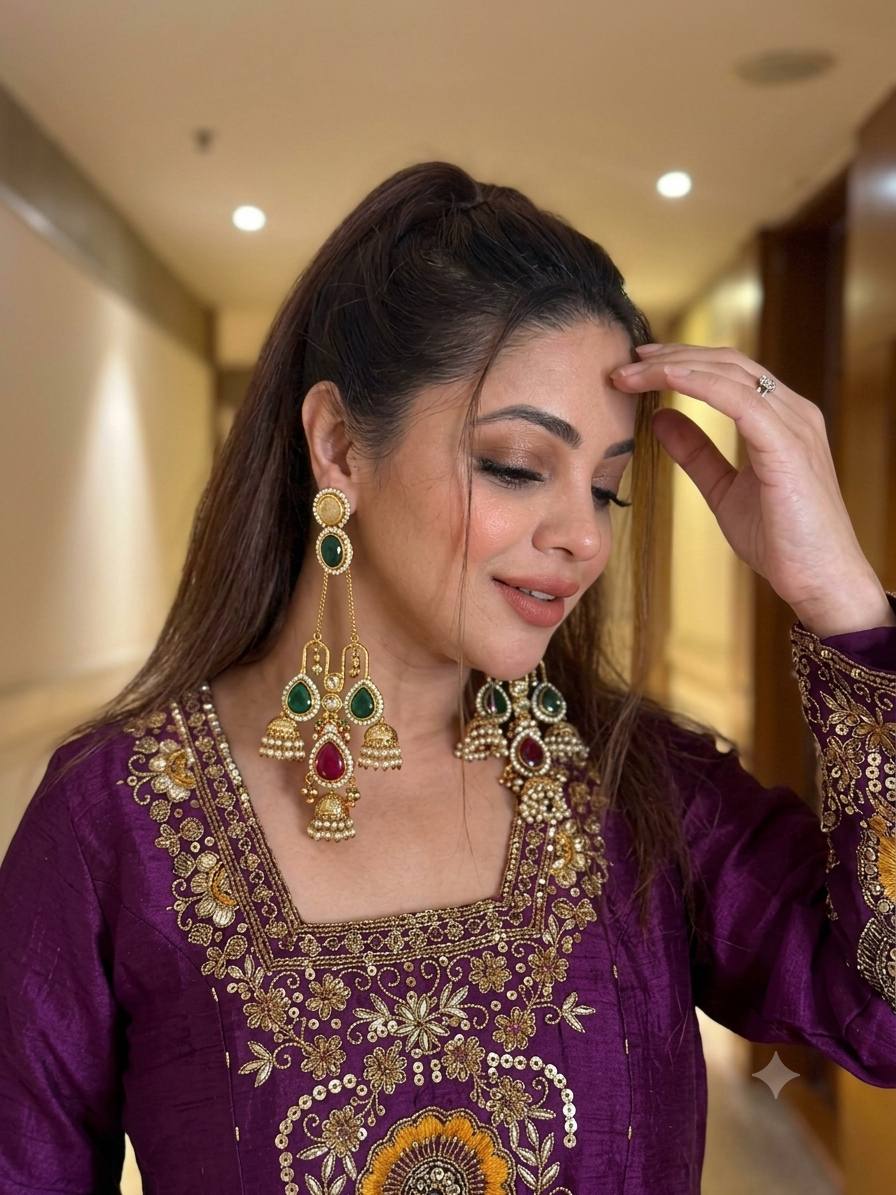 Purple Vichitra Silk Anarkali Suit Set
