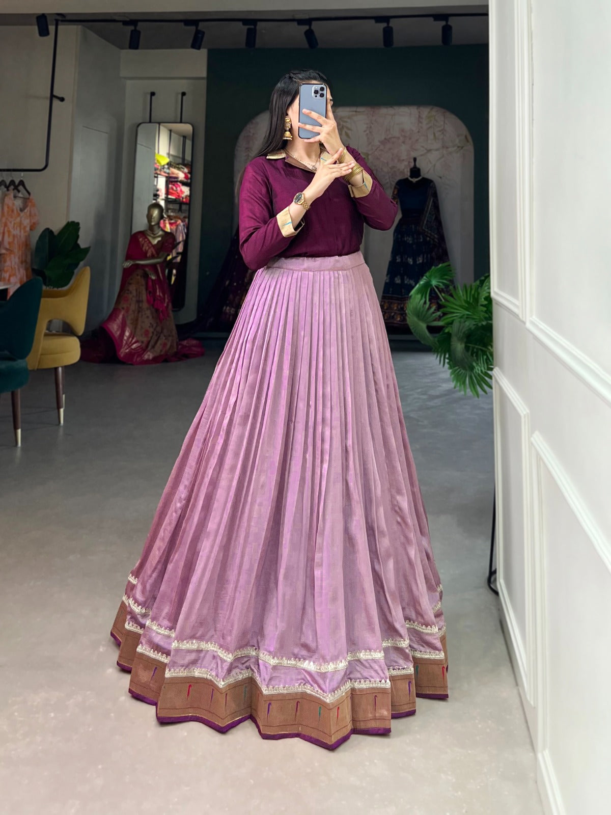 Purple Vichitra Silk Lehenga Co-ord Set with Shirt