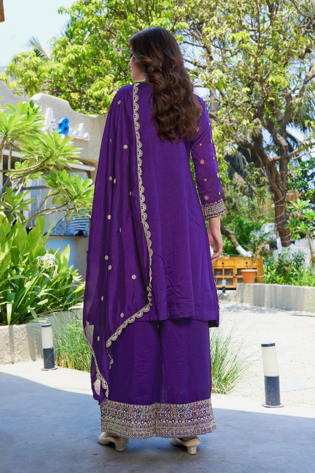 Purple Vichitra Silk Palazzo Set