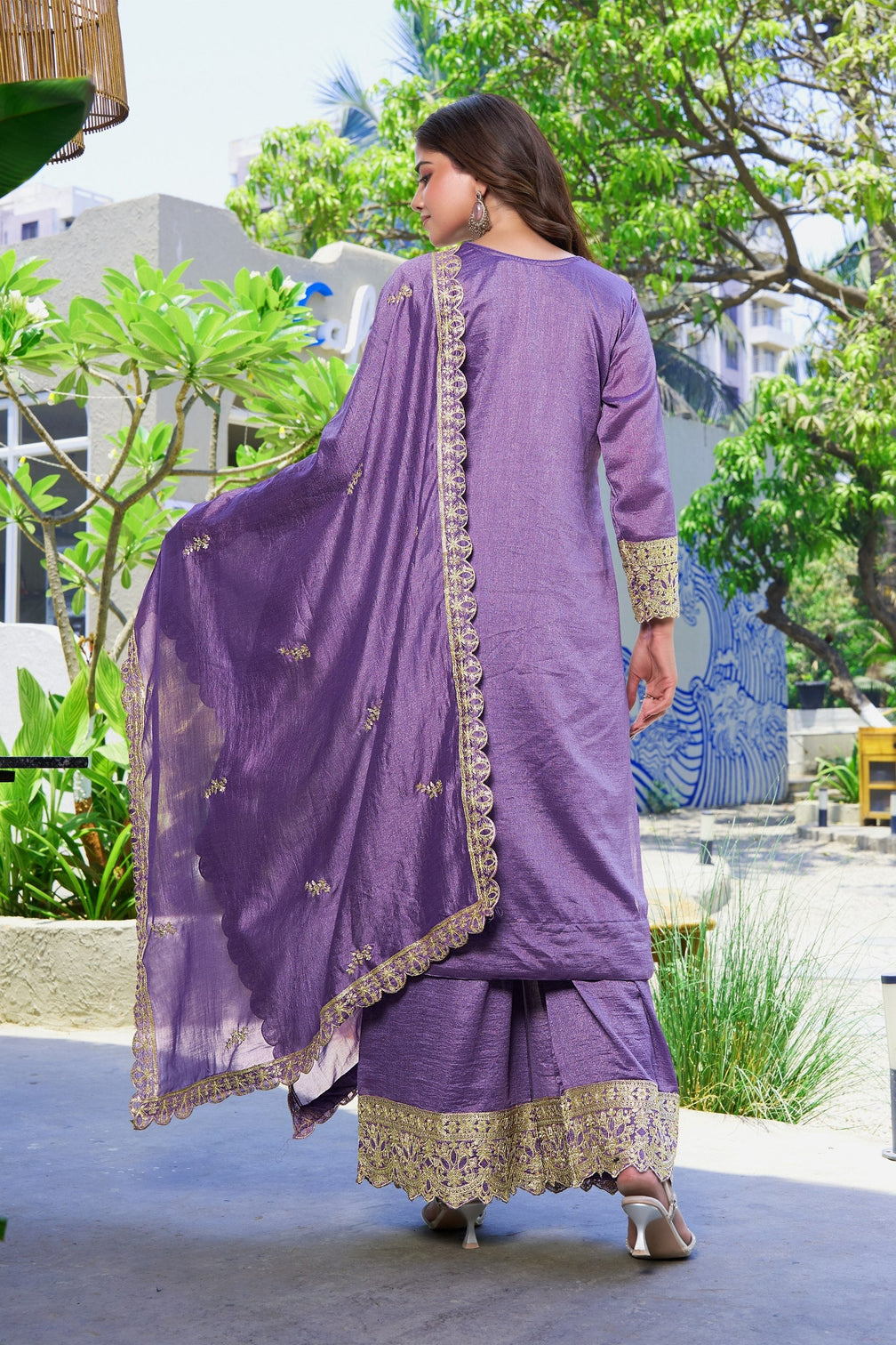 Purple Vichitra Silk Palazzo Set
