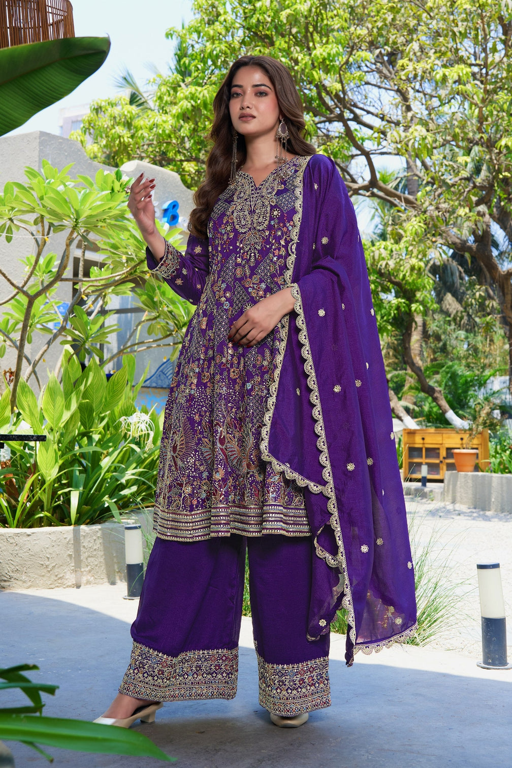 Purple Vichitra Silk Palazzo Set
