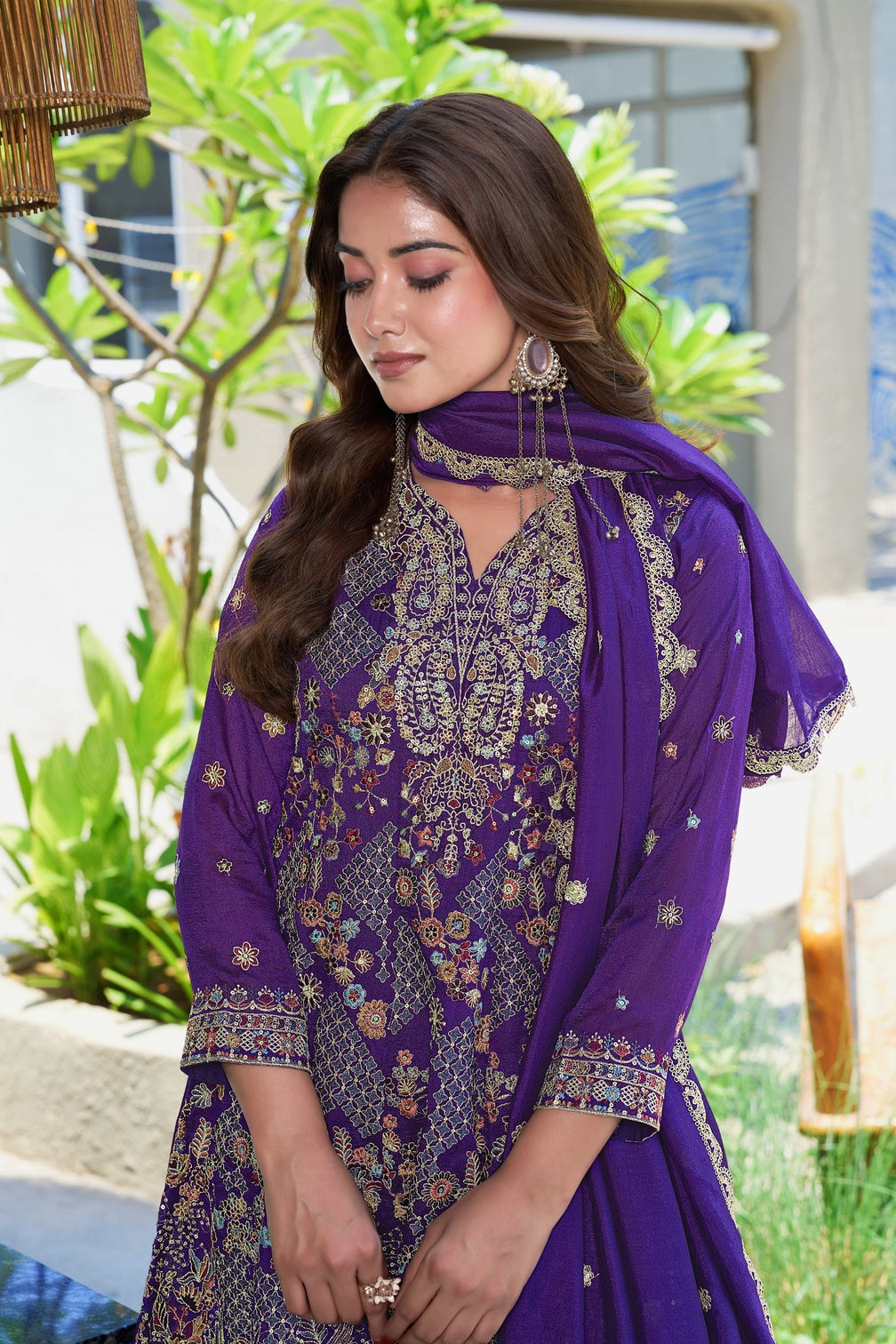 Purple Vichitra Silk Palazzo Set