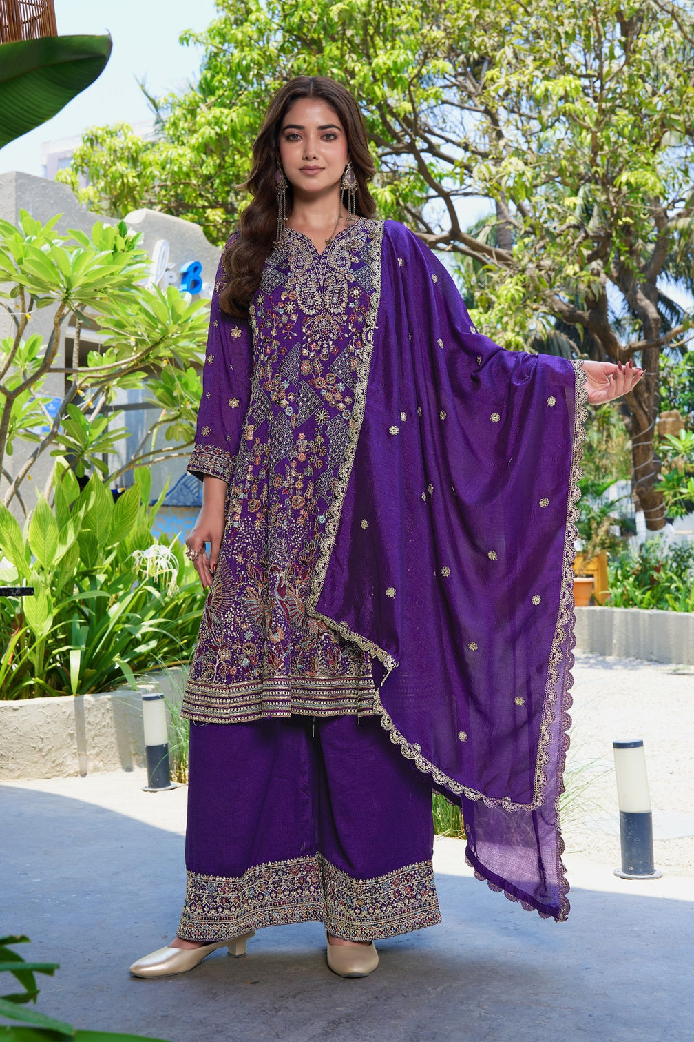 Purple Vichitra Silk Palazzo Set