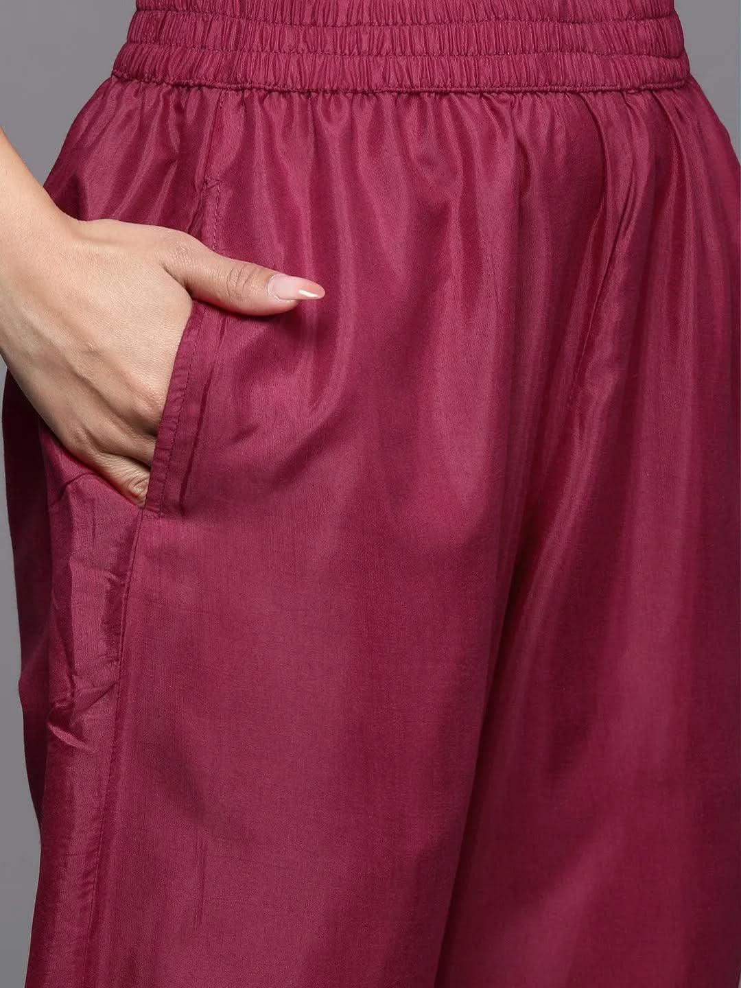 Mameraa Purple Woven Design Silk Blend Straight Kurta With Trousers & Dupatta