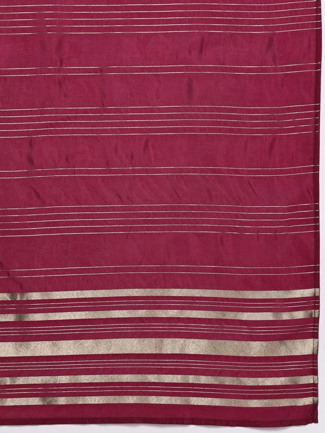 Mameraa Purple Woven Design Silk Blend Straight Kurta With Trousers & Dupatta