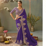 Purple Wedding Special Embroidered Silk Saree with Blouse