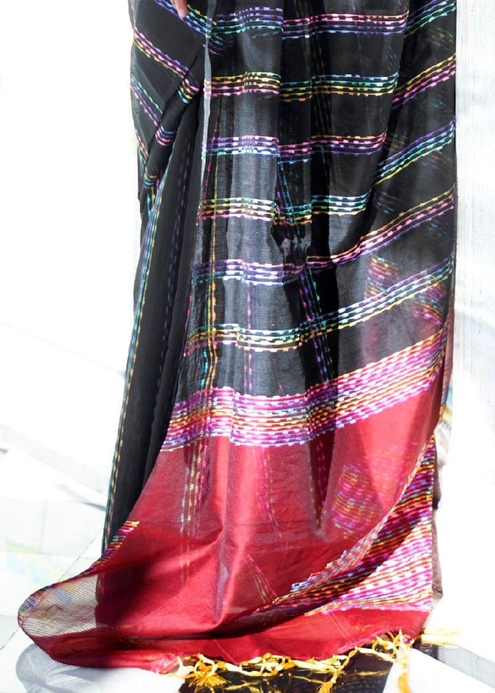 Black Silk Multithread Weaving Saree