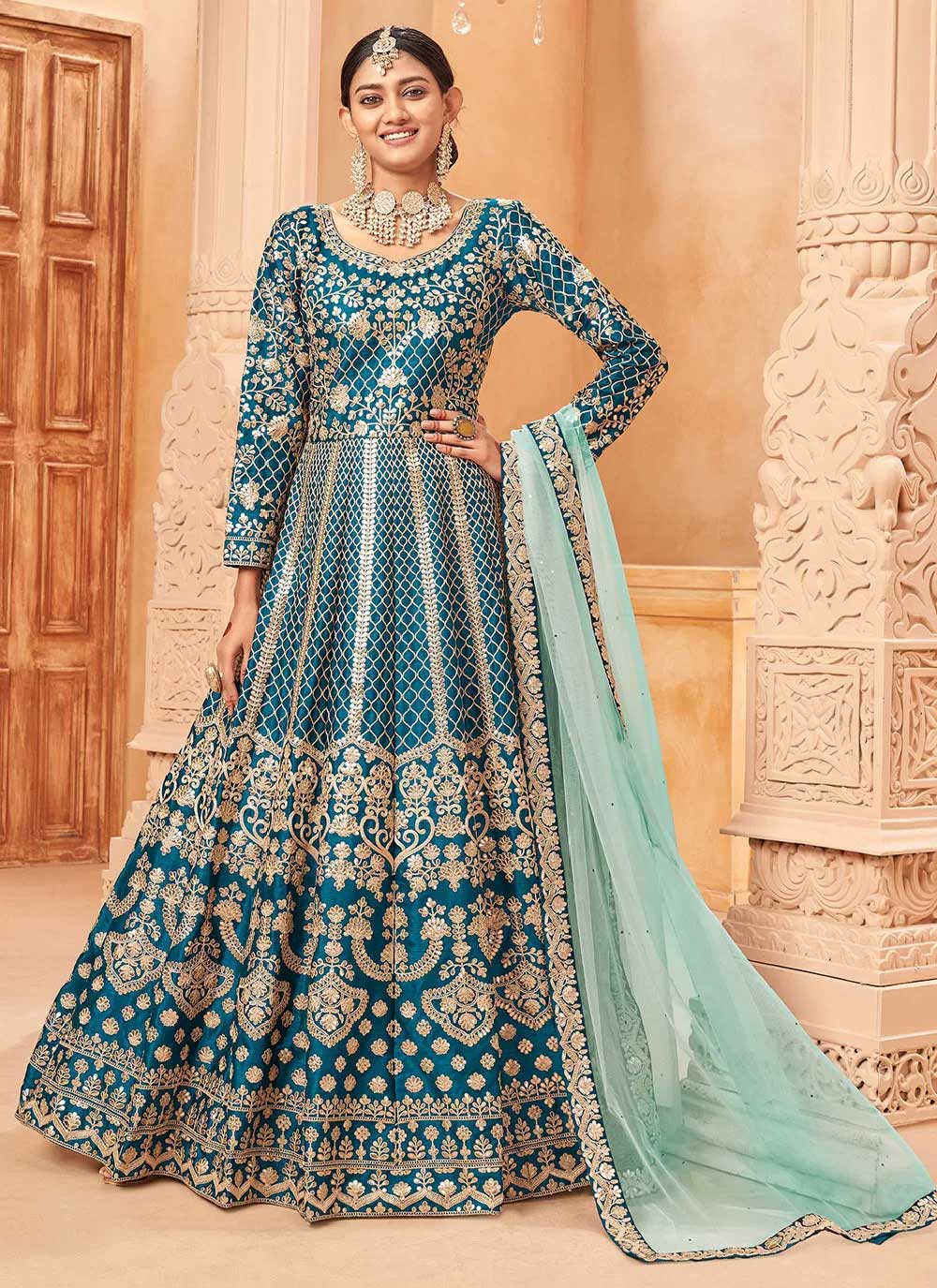 Rama art silk embroidered anarkali suit