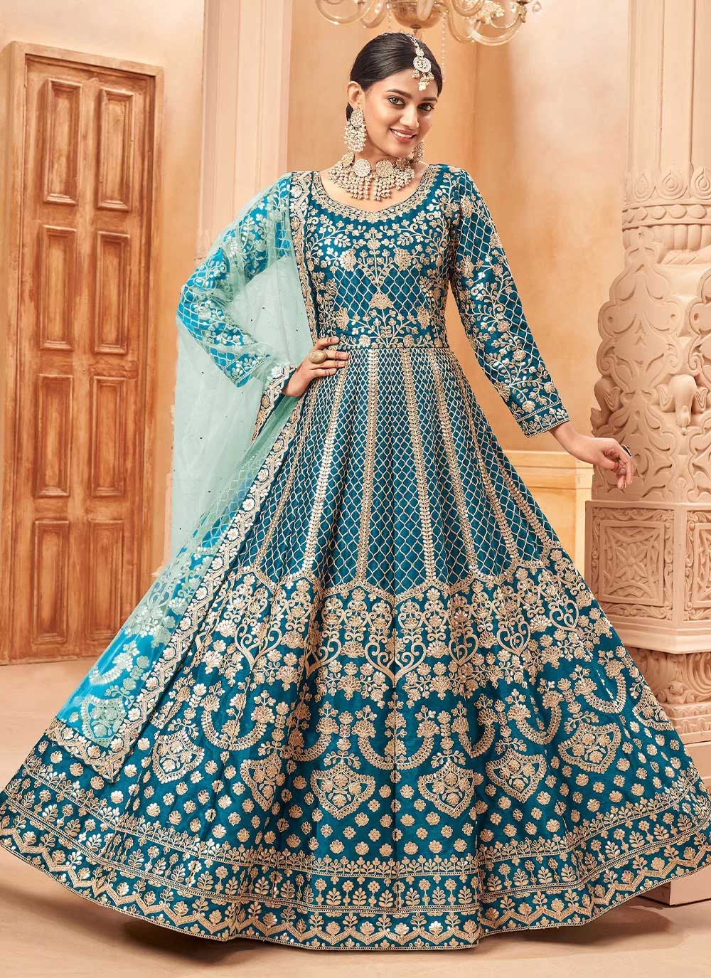 Rama art silk embroidered anarkali suit