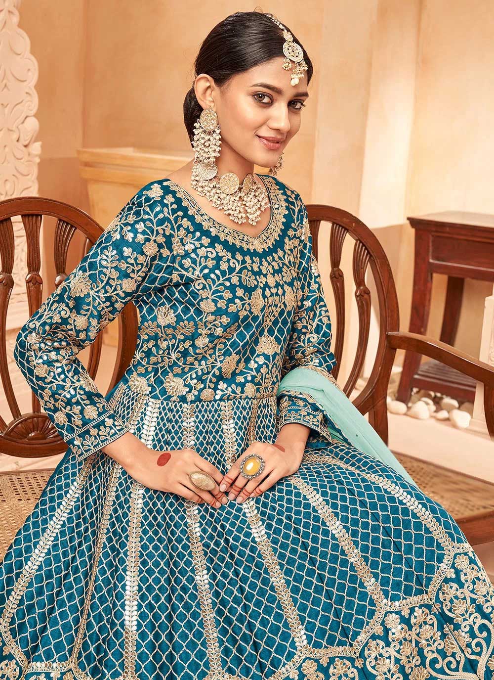 Rama art silk embroidered anarkali suit
