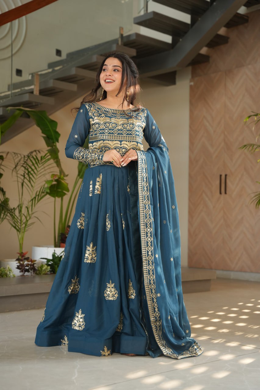 Rama Chinnon Sequins & Beads Embroidered Gown with Dupatta