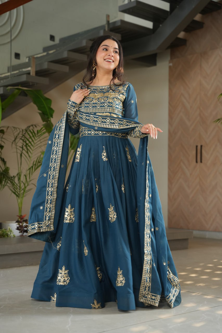 Rama Chinnon Sequins & Beads Embroidered Gown with Dupatta