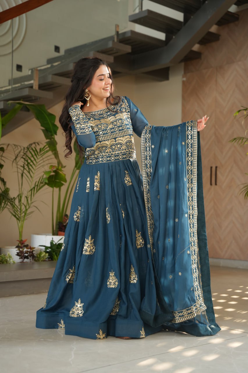 Rama Chinnon Sequins & Beads Embroidered Gown with Dupatta