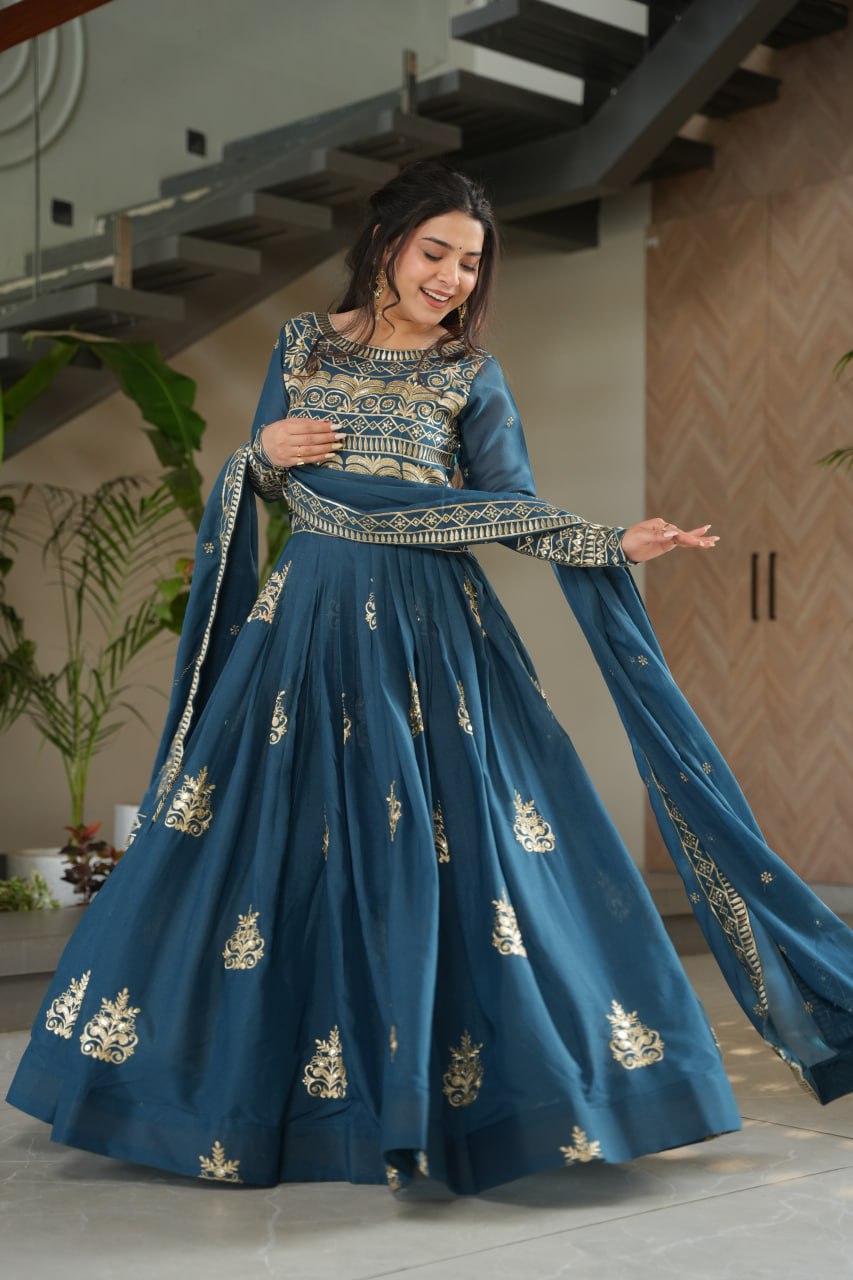 Rama Chinnon Sequins & Beads Embroidered Gown with Dupatta