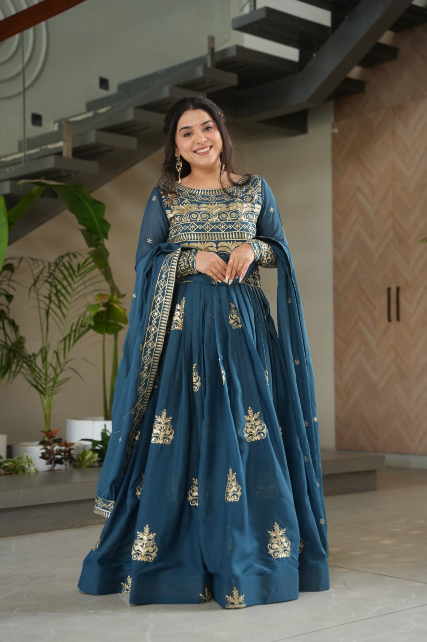 Rama Chinnon Sequins & Beads Embroidered Gown with Dupatta