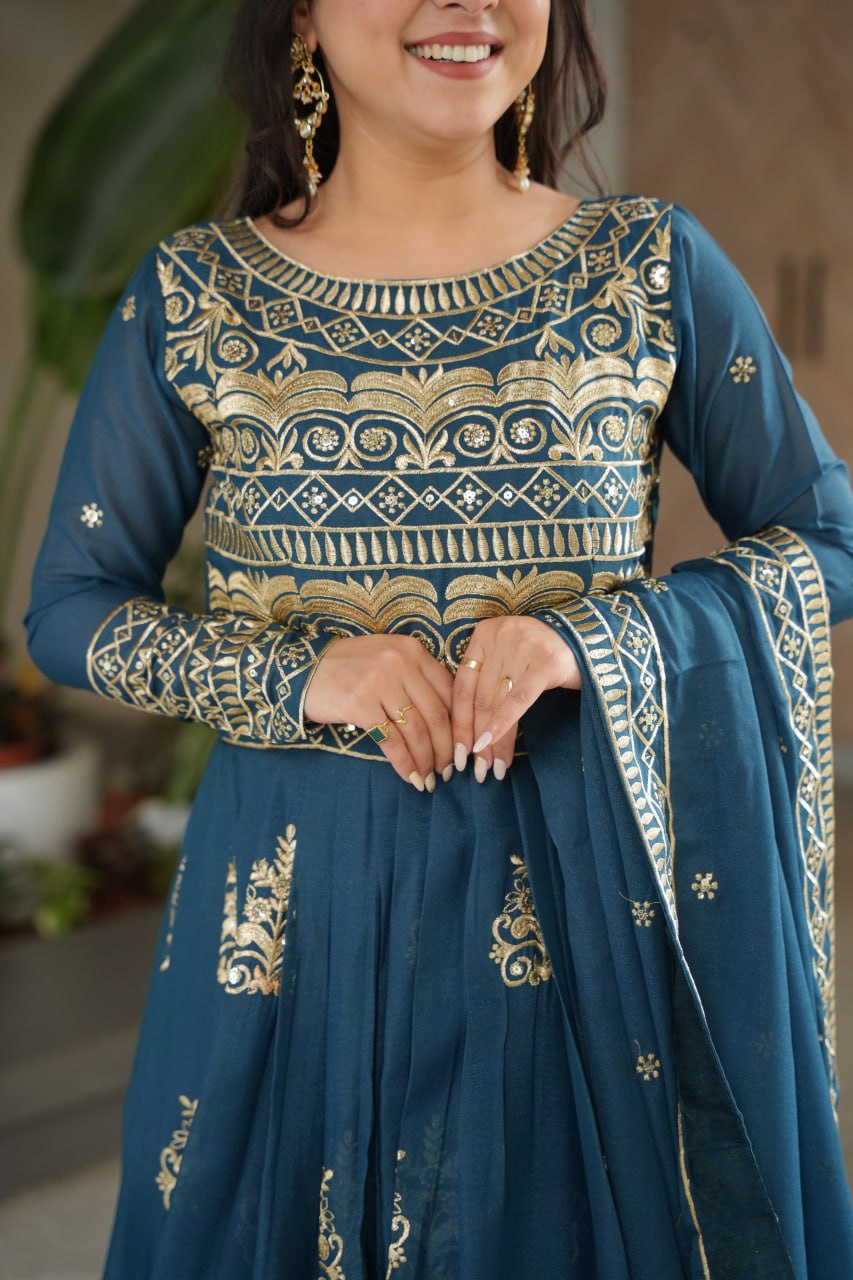 Rama Chinnon Sequins & Beads Embroidered Gown with Dupatta