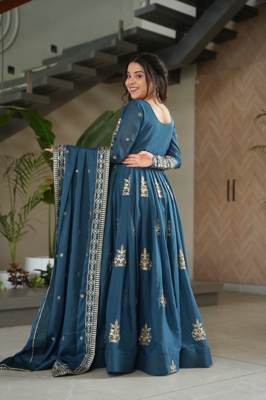 Rama Chinnon Sequins & Beads Embroidered Gown with Dupatta