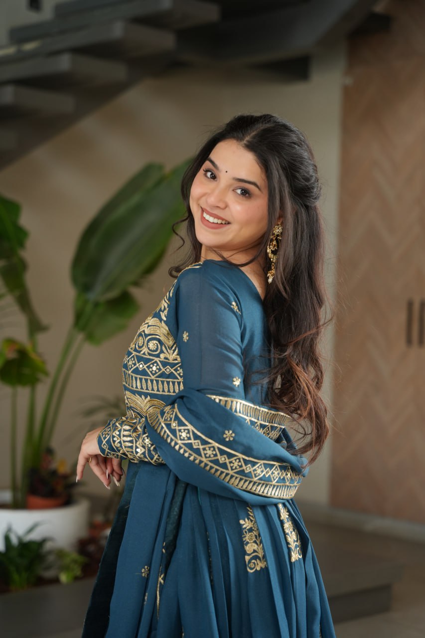 Rama Chinnon Sequins & Beads Embroidered Gown with Dupatta