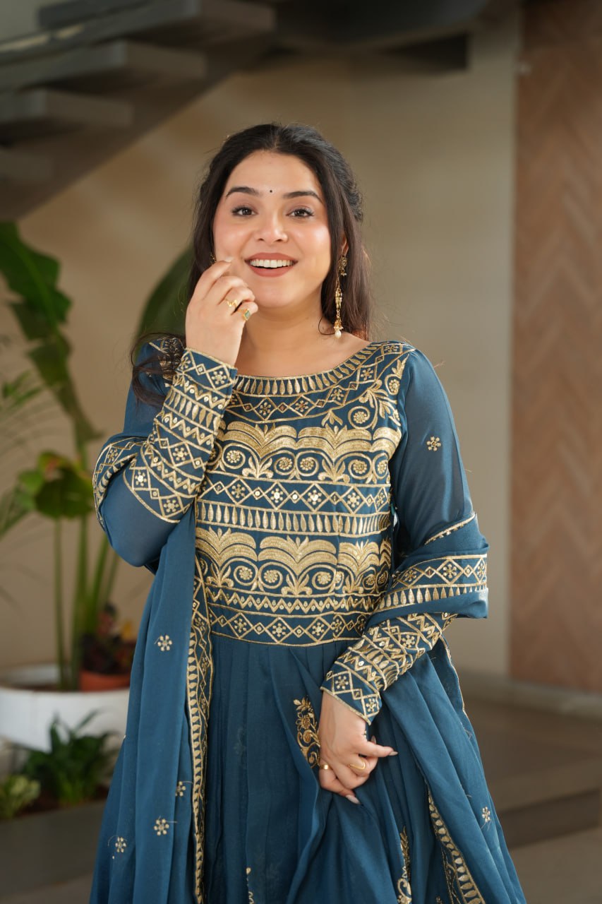 Rama Chinnon Sequins & Beads Embroidered Gown with Dupatta