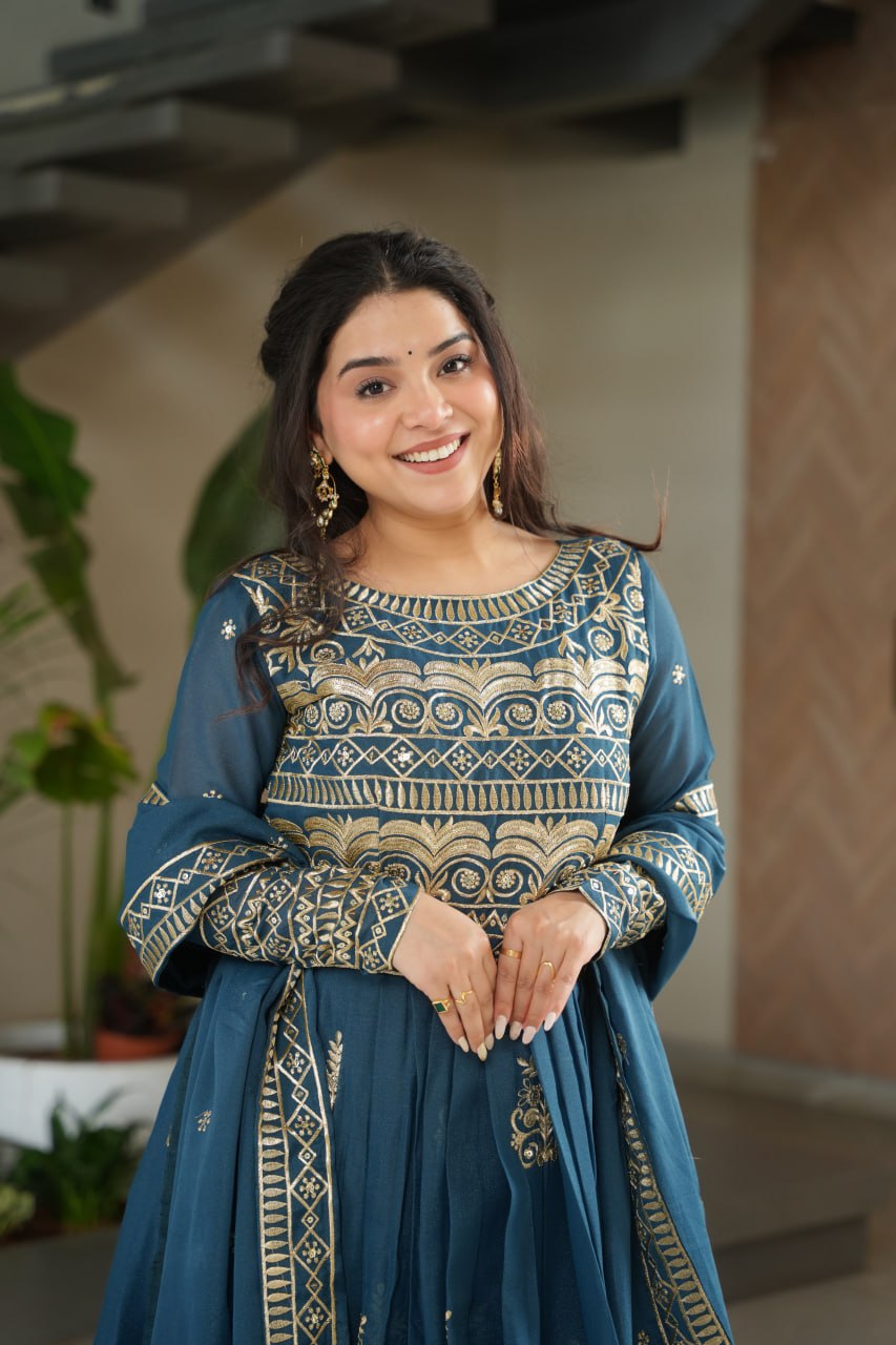 Rama Chinnon Sequins & Beads Embroidered Gown with Dupatta