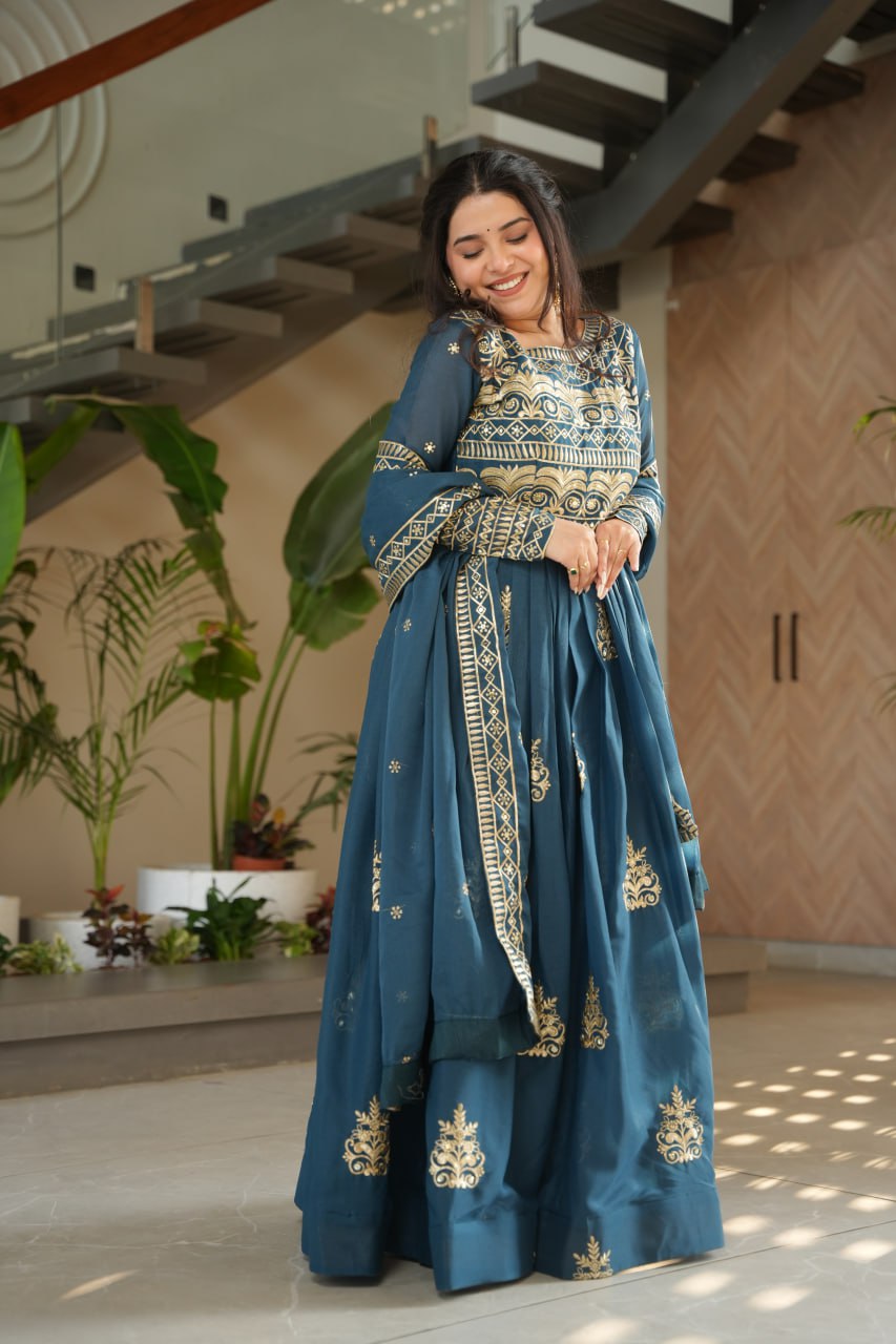Rama Chinnon Sequins & Beads Embroidered Gown with Dupatta