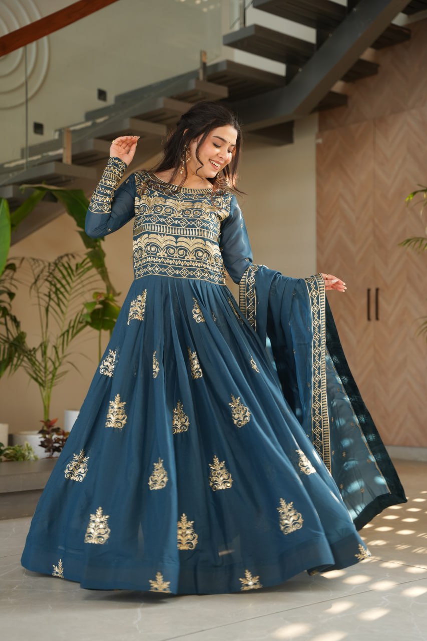 Rama Chinnon Sequins & Beads Embroidered Gown with Dupatta