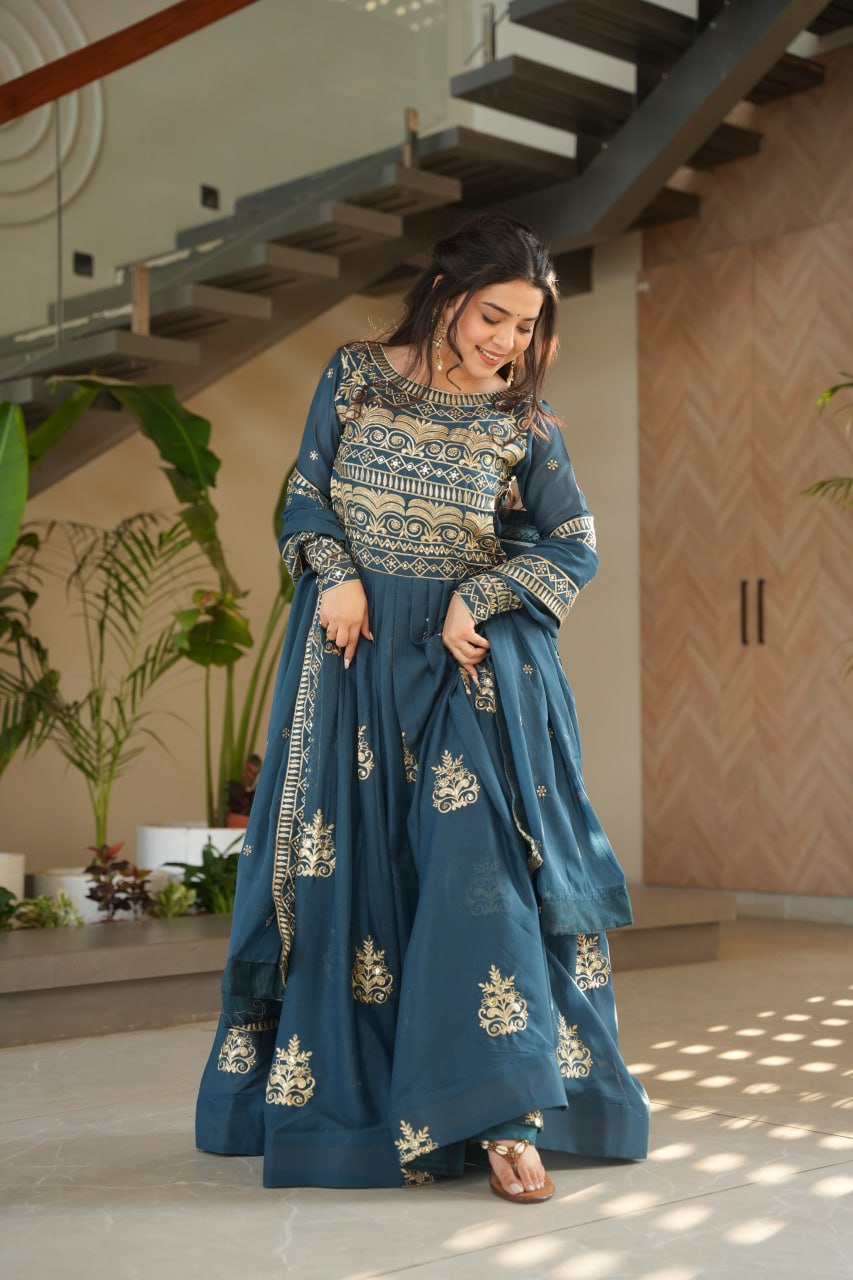 Rama Chinnon Sequins & Beads Embroidered Gown with Dupatta
