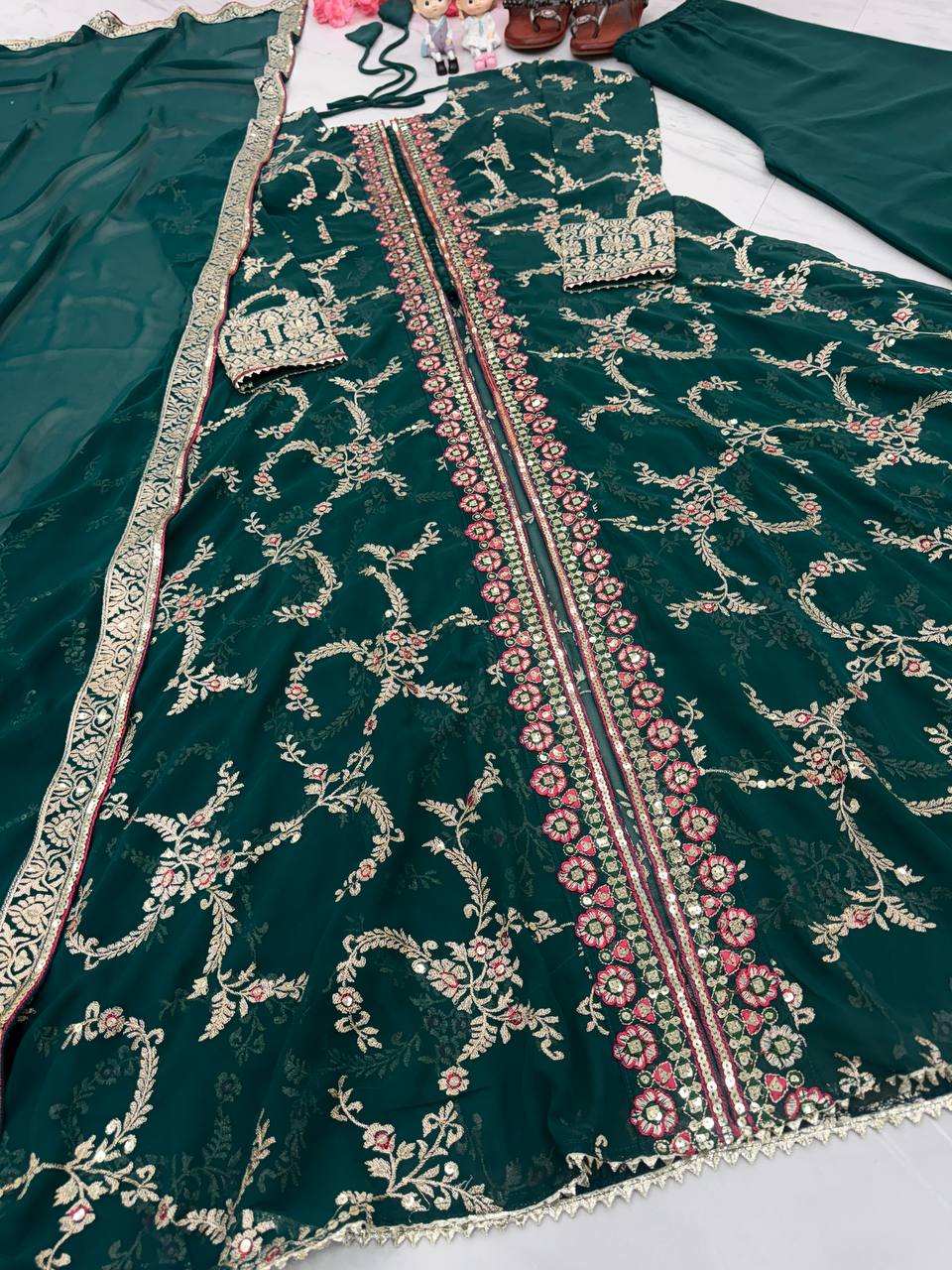 Rama Clour Elegant Party Wear Fancy Gown, Dupatta & Plazzo Set – Embroidered  Ensemble