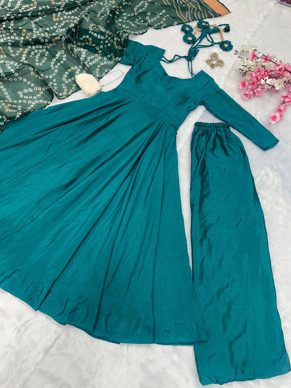 Rama Color Anarkali Set - Flame of Elegance